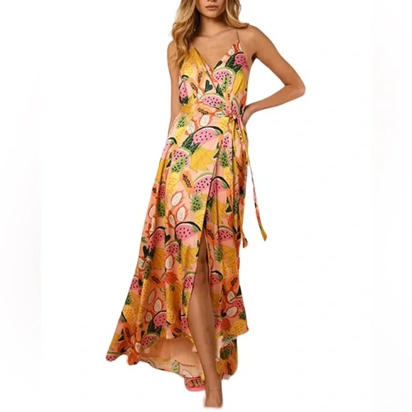white christmas dresses A-Line Halter Empire Watermelon Chiffon Long Bridesmaid Dresses APD2866 main image 1